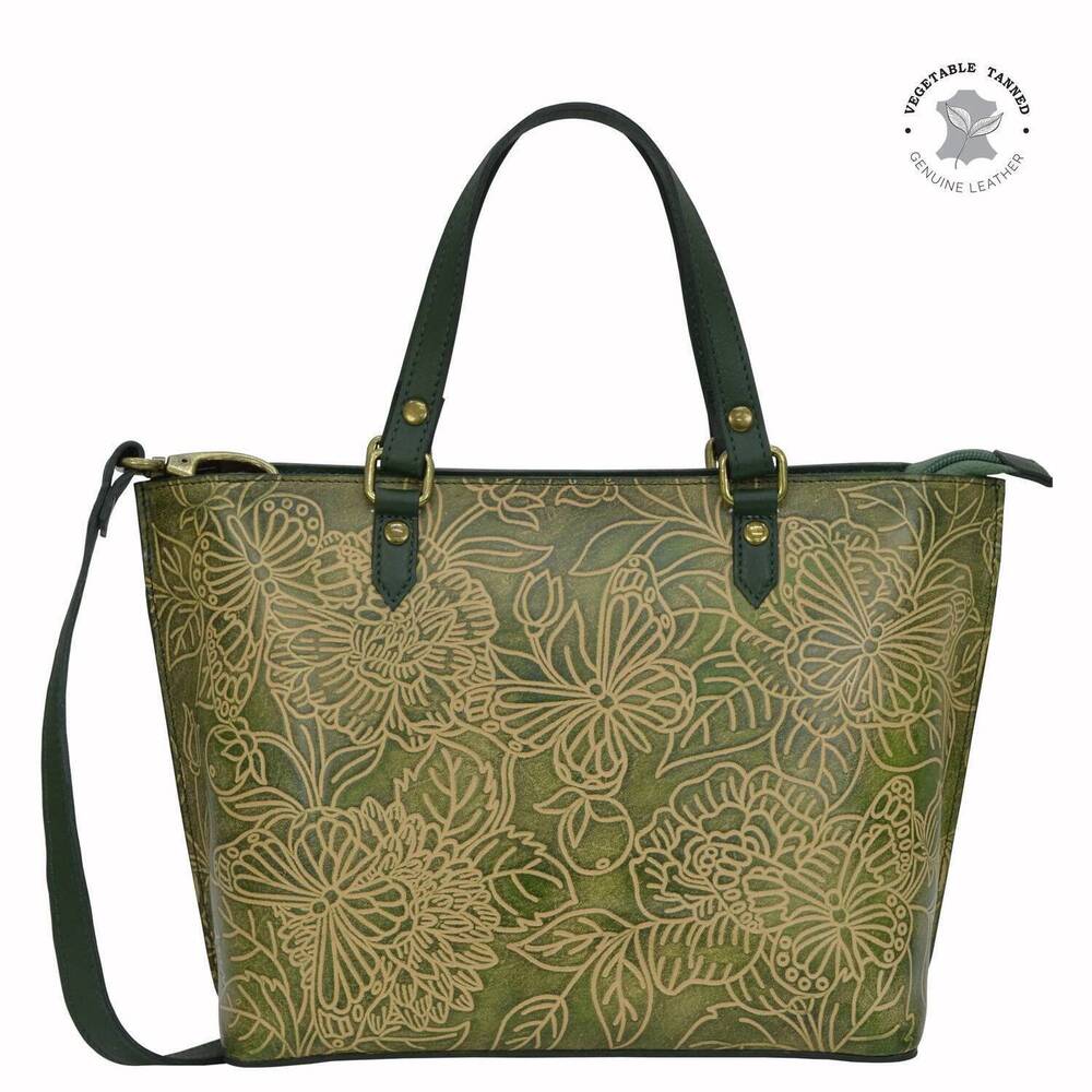 NEW ANUSCHKA women's medium tote bag in tooled butterfly jade